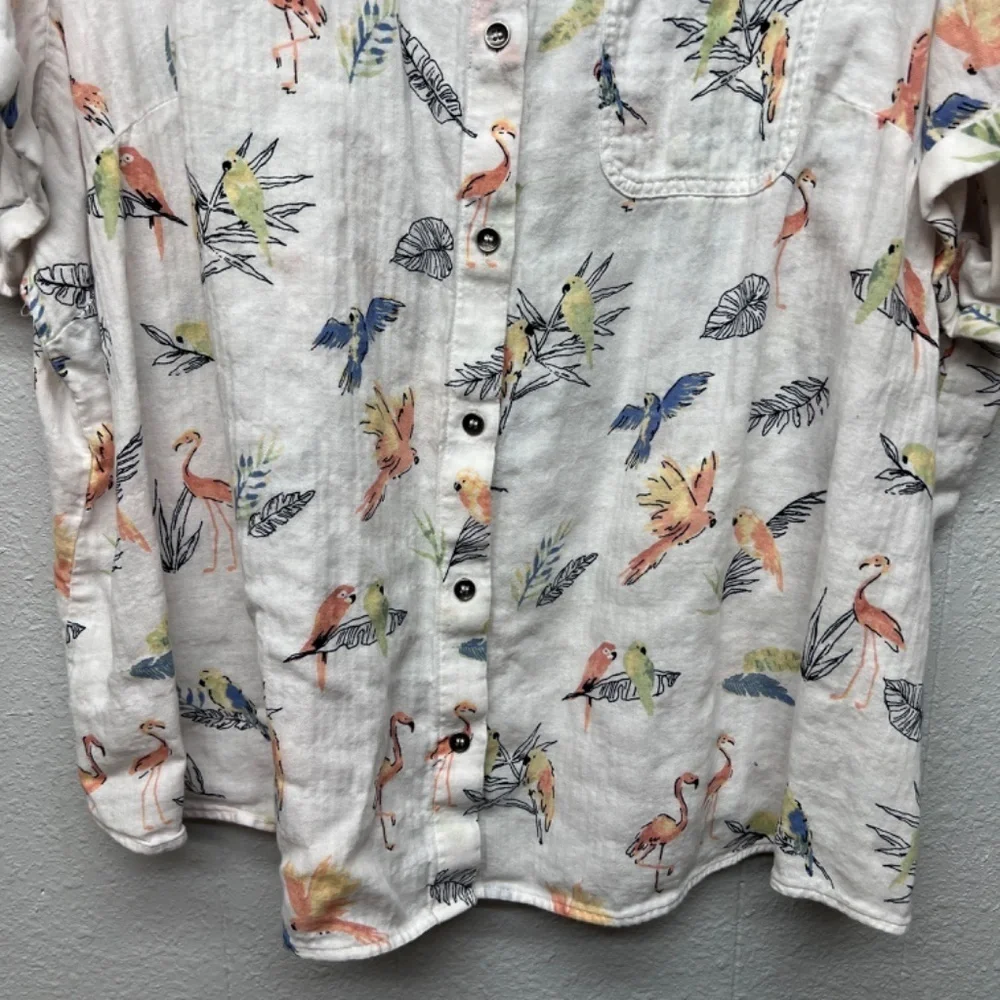 CJ Banks Bird Print Gauzy Button Shirt Womens 3X Novelty Beach Coastal Nautical - Picture 4 of 11